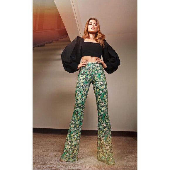 NEW Zara Hippie Boho Floral Flared High-Waisted Pants, Size M - Picture 1 of 15
